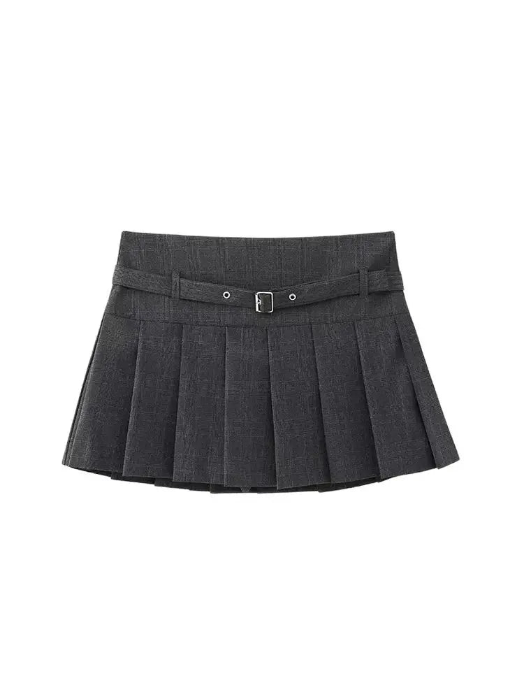 Pleated Shorts Skirts for Women, With Belt,Side Zipper, Mid Waist, Female Skort,Fashion
