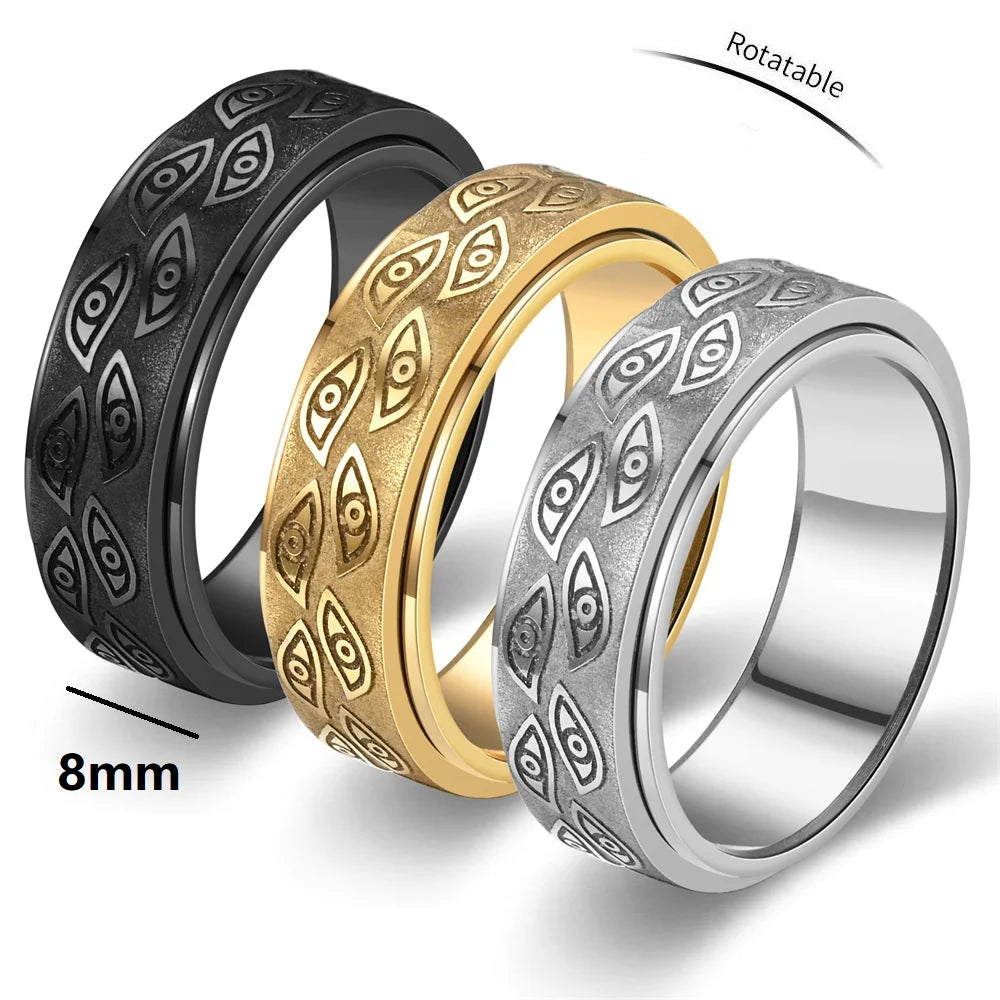 Demon Eye Rotating Anxiety Relife Spinning Ring For Men Anti Stress Stainless Steel Spinner Fidgets Joint Ring Anillo Hombres