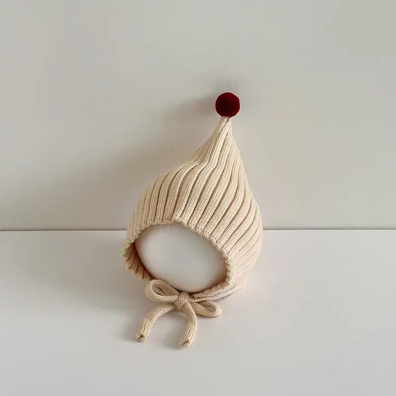 0-24M Baby Beanie Newborn Elf Hat Spring Autumn Knitted Windproof Warm Earflap Cap With Pom Pom