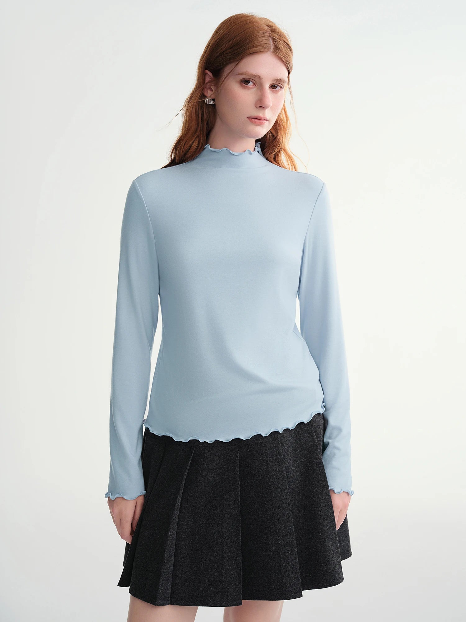 DUSHU Self-Heating Wool T-shirts Half-High Collar Soft Knit  Women's Longline Bralette Fall Winter Curvy Solid Color Pullovers
