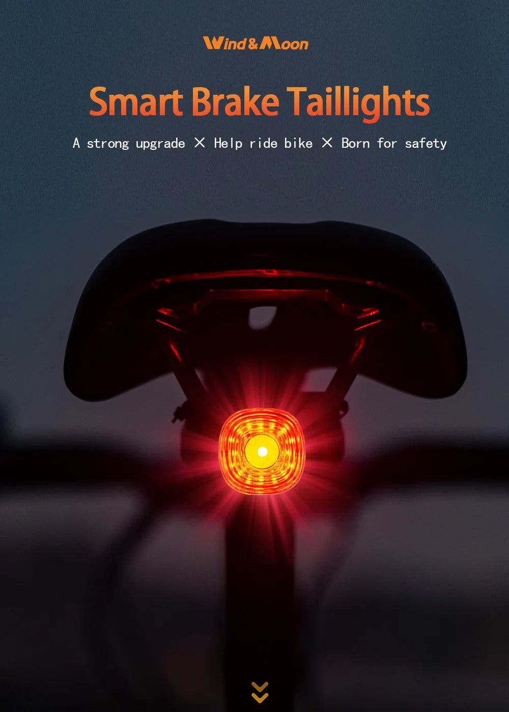 Bicycle Intelligent Brake Tail Light IP66 Waterproof 6 Light Modes High Brightness Bike Rear Lamp for Seat Post/Saddle/ Bag