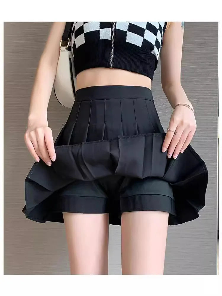 Preppy Style Women Pleated Skirts Summer High Waist Zipper Girls Dancing JK Mini Skirts Black Fashion Student A Line Faldas 2025