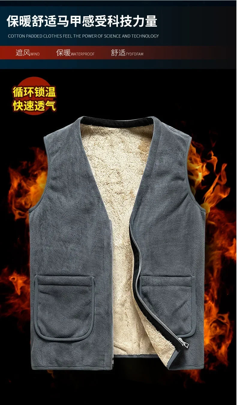 lamb cashmere waistcoat for men Brand Winter Jacket Men Vest Men Zipper Mens Jacket Sleeveless Casual Winter Waistcoat Men S-8XL