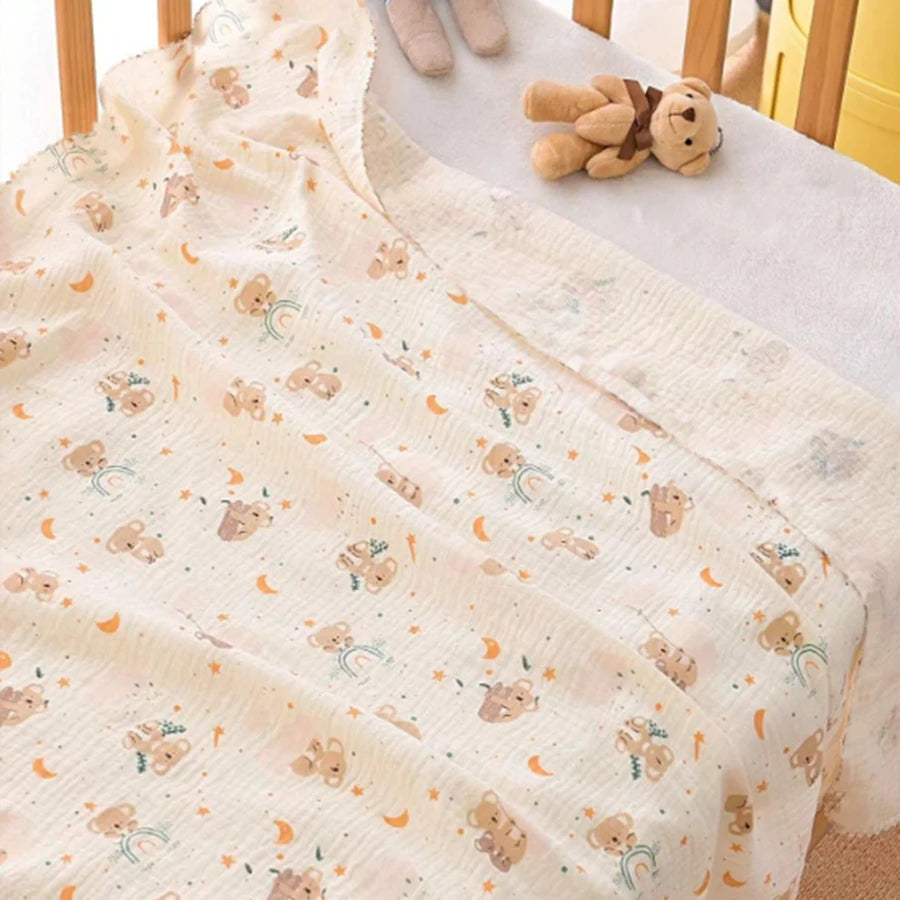 1 Piece of Double-Layered Baby Swaddle Blanket, Soft and Breathable, with Cute Patterns, Multifunctional Newborn Wrap Blanket, Baby Quilt, Baby Swaddle Sheet, Suitable for All Seasons