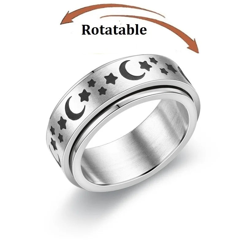 Titanium Steel Rotatable Chain Fidget Spinner Mens Rings Multifunction Anti Stress Knuckle Ring Accessories Anillo Hombres