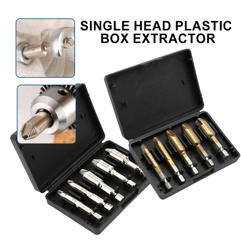 5pc hexagonal handle single head screw extractor wooden screw iron screw slide tooth broken end removal power tool accessory set