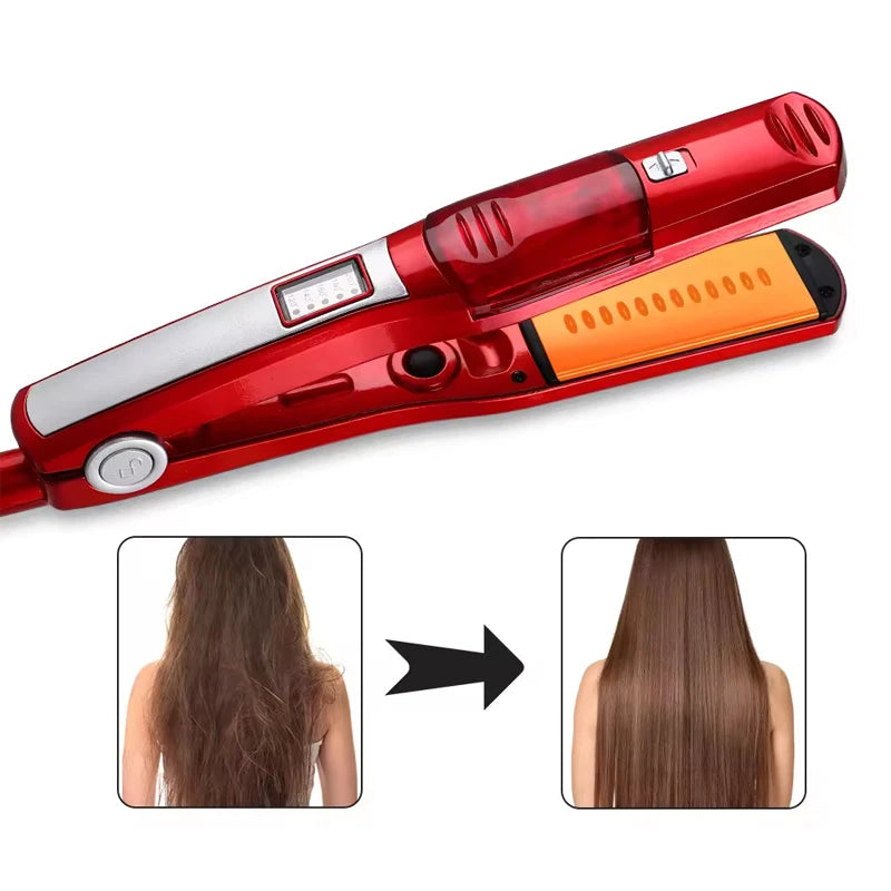Plancha de pelo Profesional de vapor fuerte, salón portátil, cuidado del cabello ancho, plancha plana y rizador 2 en 1