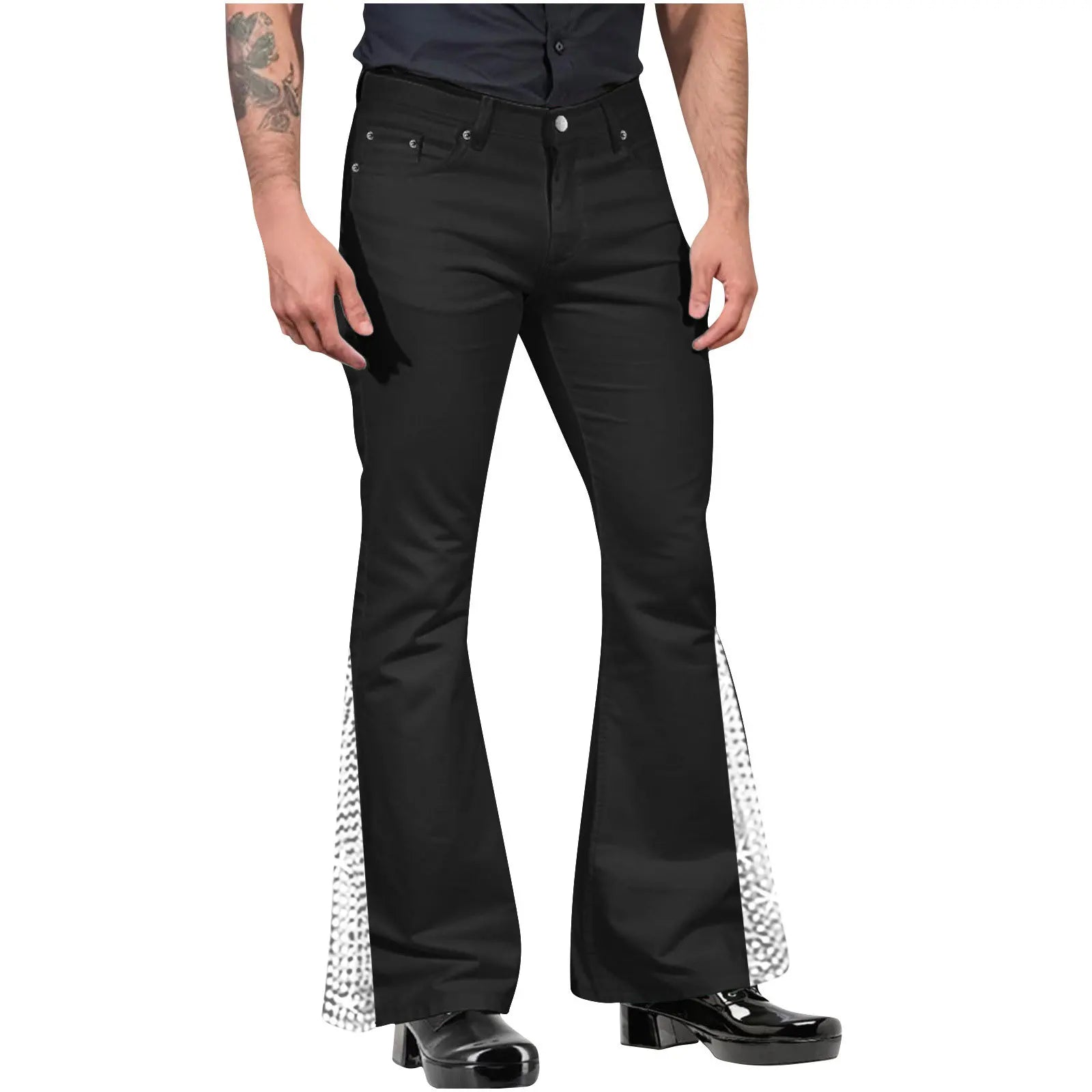 Retro-inspired Flared Pants Men's Vintage Bell Bottom Wide Leg Jeans Solid Color Stretchy Slim Fit Mid-rise for Fashionable