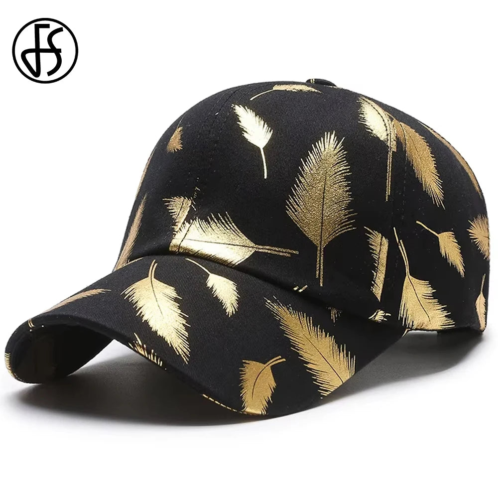 FS Brand Black Golden Feather Print Baseball Cap For Men Summer Women Trucker Hat Casual Cotton Snapback Hip Hop Caps Bone 2026