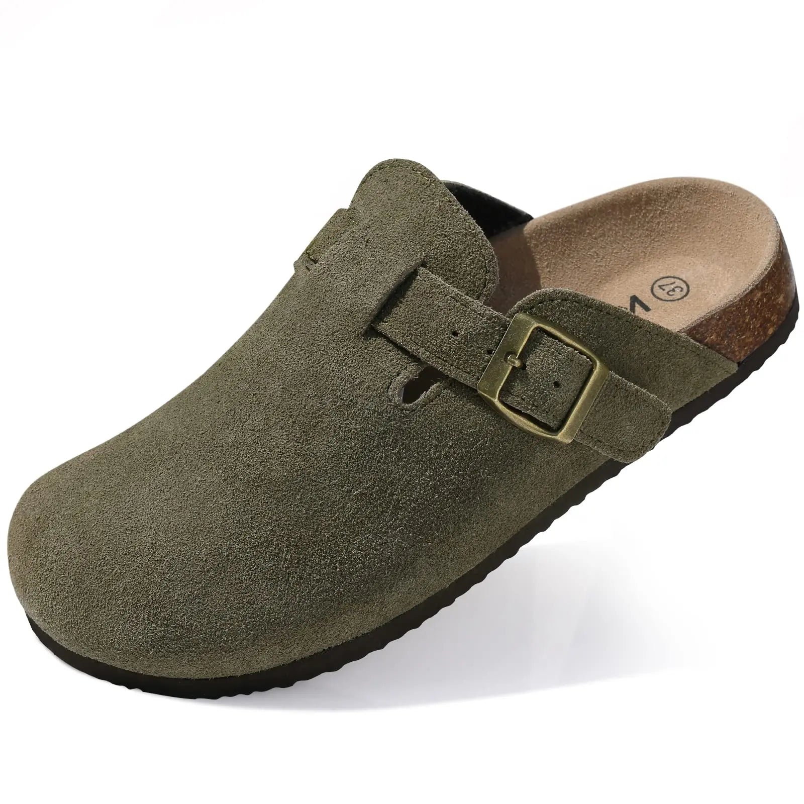 Shevalues Men Clogs Slippers Cow Suede Clogs For Men Leather Mules Men Fashion Beach Shoes Men Outdoor Classic Cork Sandals Men