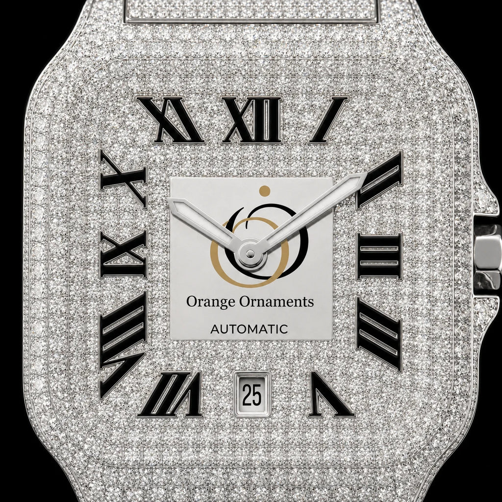 Moissanite Watch Men Iced Out Automatic Mechanical Roman Numerals Stainless Steel Luxury Wristwatch
