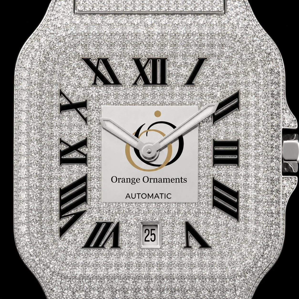 Moissanite Watch Men Iced Out Automatic Mechanical Roman Numerals Stainless Steel Luxury Wristwatch