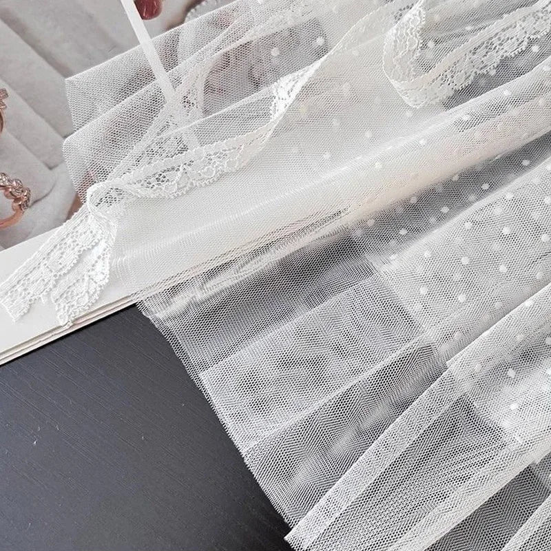 Elegant Polka Dot Lace Embroidery White Lace Half Skirt Women's Design Layered Short Skirt Korean High Waist A-Line Skirt Apron