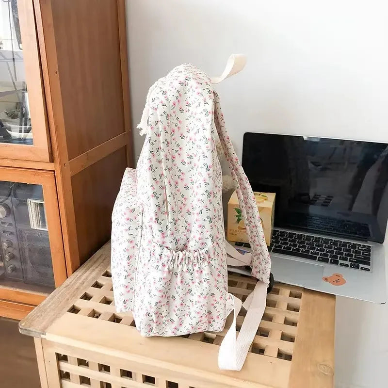 Nylon Backpack New Simple And Fresh Large Capacity Backpack For Junior High School Students Small Floral Backpack