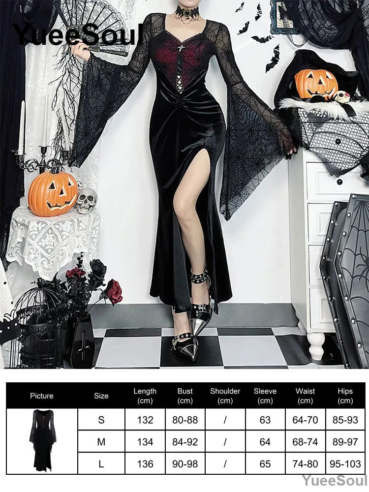 Halloween Gothic Grunge Punk Women Dress Long Sleeve Lace Slim Black Dresses 2026 New Y2K Harajuku Lolita Fairy Core Party Dress