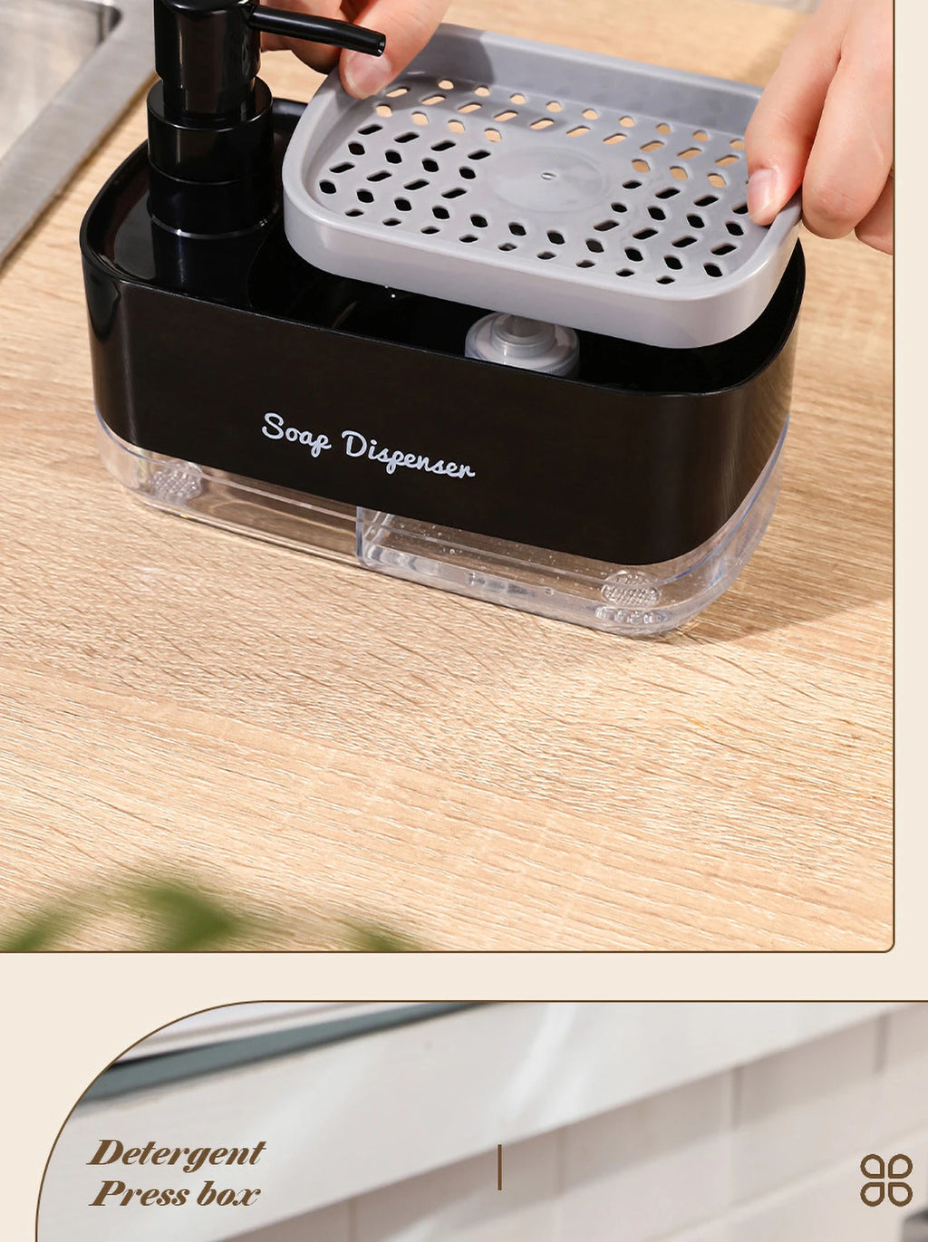 Dishwasher Dispenser, Press Type Manual Soap Dispenser, 2-in-1 Liquid Dispensing Methods, Easy to Detachable and Washable Sponge