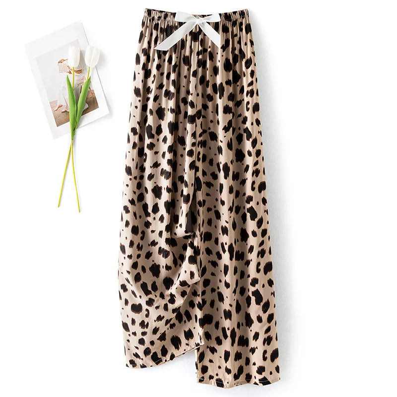 Women Casual Autumn Wide Leg Pants Floral Beach Trousers High Waist Boho Ethnic Style Calf Pants Four Season Girls Home Clothes