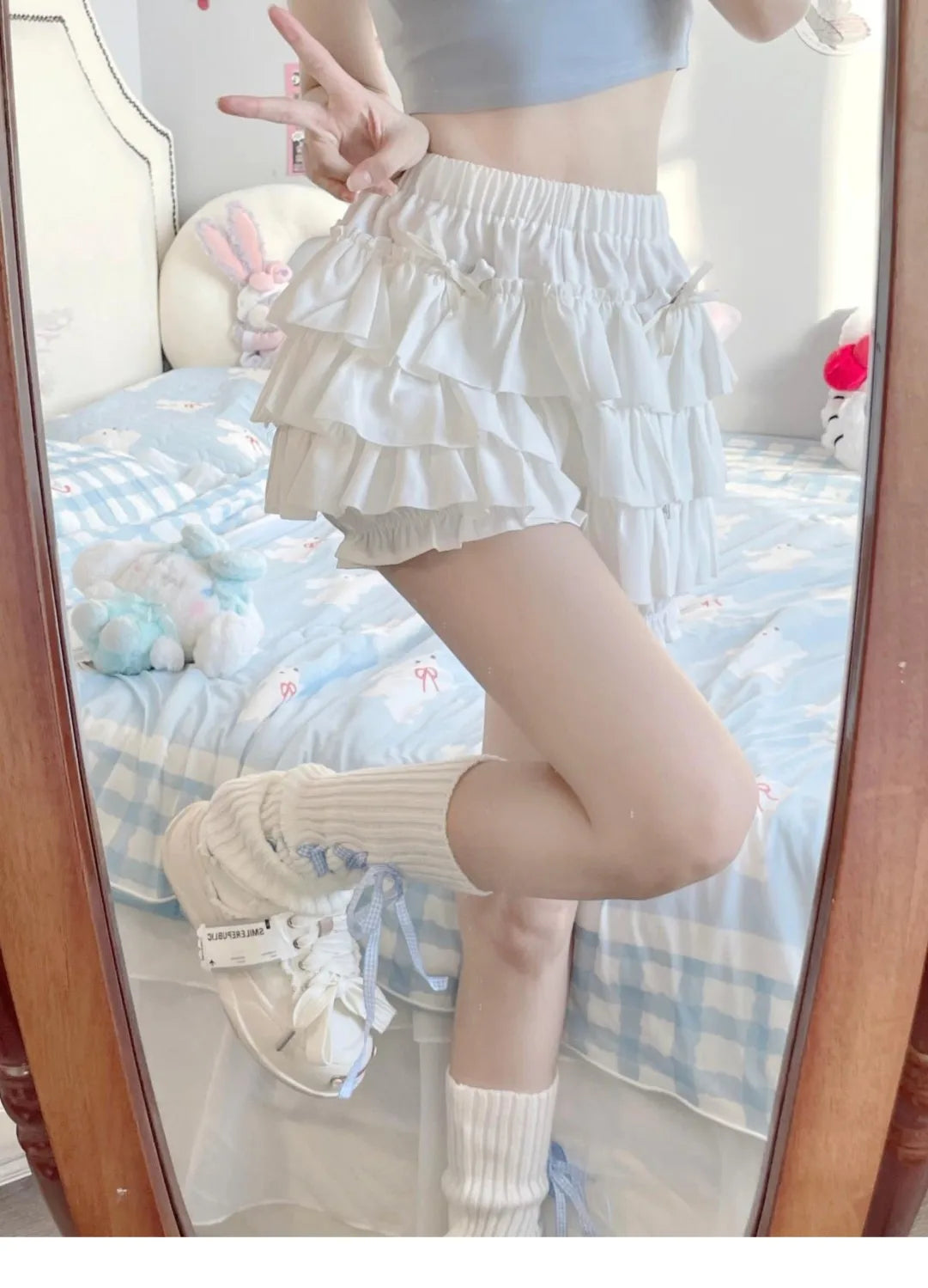 Puffy Cake Mini Skirts Women Ruched Ruffle High Waist Solid All-match Sweet Lovely Girls College Harajuku Trendy Streetwear Ins