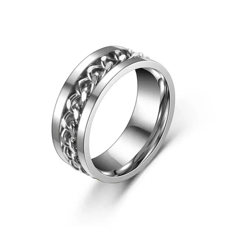 Stress Ring For Stainless Steel Rotatable Chain Fidget Metal Spinner Men Band Ring Jewelry Anillos De Hombres