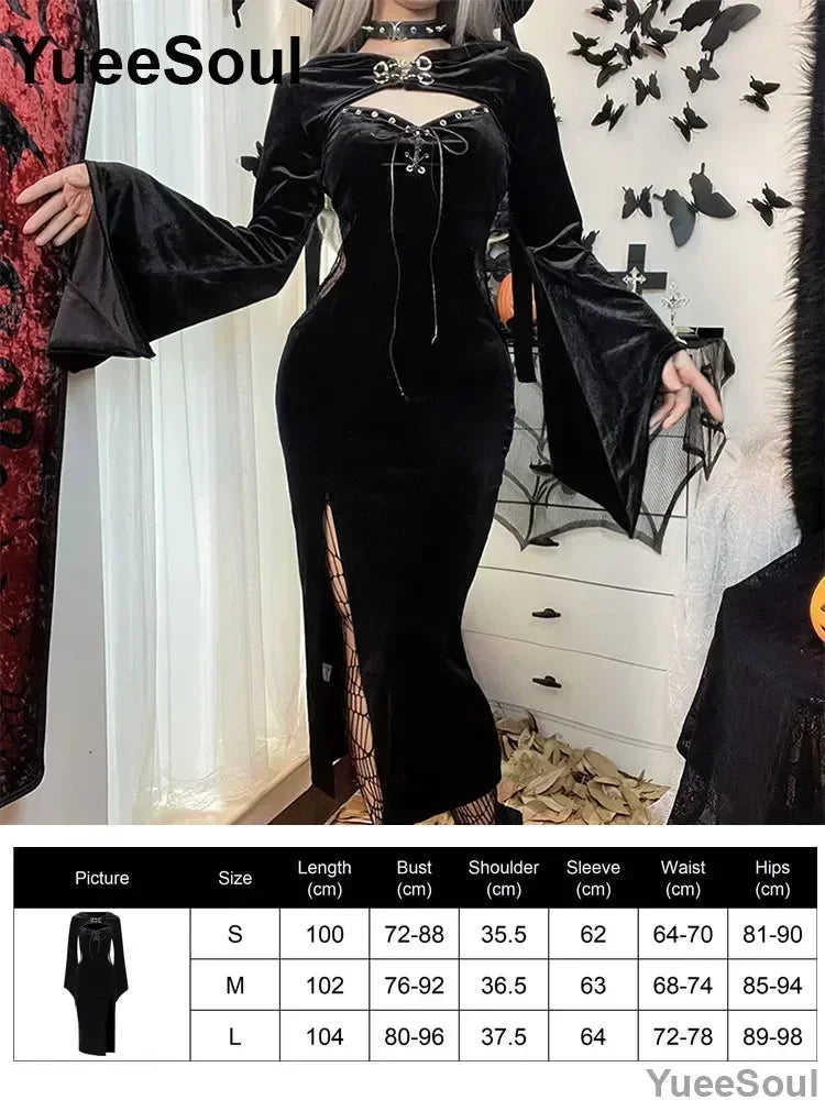 Halloween Gothic Grunge Punk Women Dress Long Sleeve Lace Slim Black Dresses 2026 New Y2K Harajuku Lolita Fairy Core Party Dress