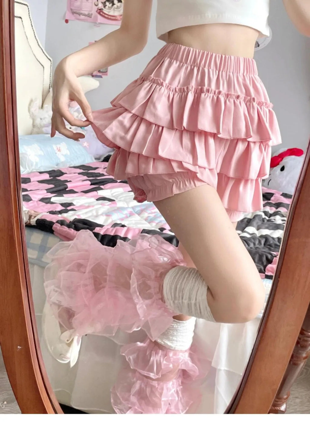 Puffy Cake Mini Skirts Women Ruched Ruffle High Waist Solid All-match Sweet Lovely Girls College Harajuku Trendy Streetwear Ins