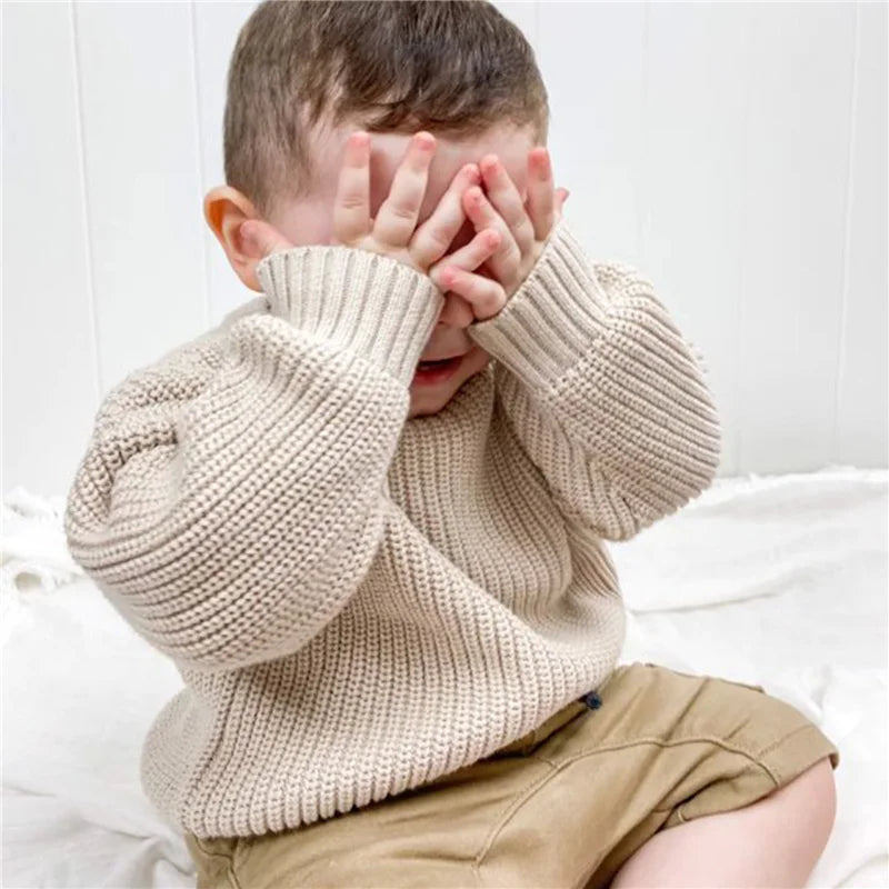 Suefunskry Newborn Baby Girl Boy Knitted Long Sleeve Autumn Winter Sweater Solid Loose Pullover Casual Tops Kids Clothes 3M-5Y