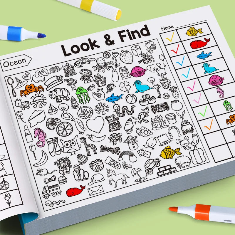 Interactive Look Find Coloring Book, Children's Search for Items Game, Enhance Visual Perception, Focus and Attention