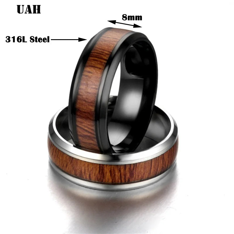UAH Wood Grain Polishing Men Rings Middle 100% Tungsten Carbide Wedding Bands Multi-size Anillos para hombres Pierscienie