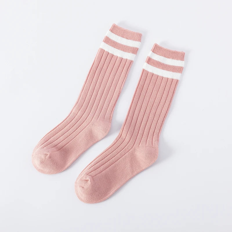 1 Pairs Kids Knee High Long Socks Autumn Winter Warmth Soft Cotton Children School Stocking Black White Stripes Sports Socks