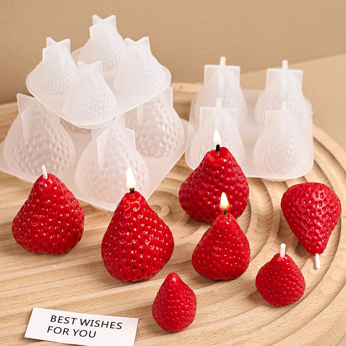 3D Strawberry Aromatherapy Candle Silicone Mold DIY Handmade Romantic Scented for Valentine's Day Party Home Decor Birthday Gift