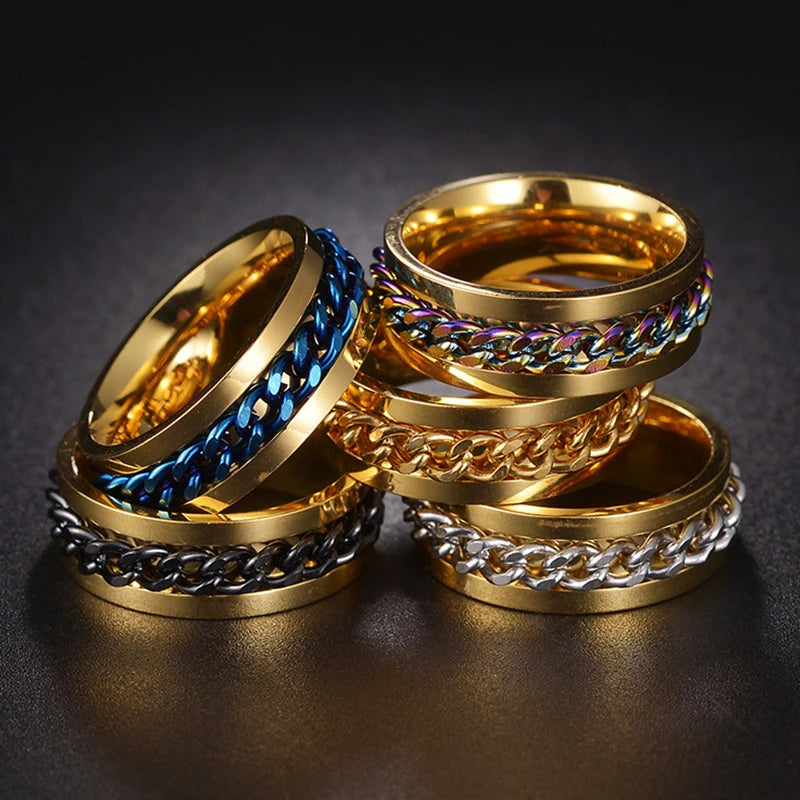 Stress Ring For Stainless Steel Rotatable Chain Fidget Metal Spinner Men Band Ring Jewelry Anillos De Hombres