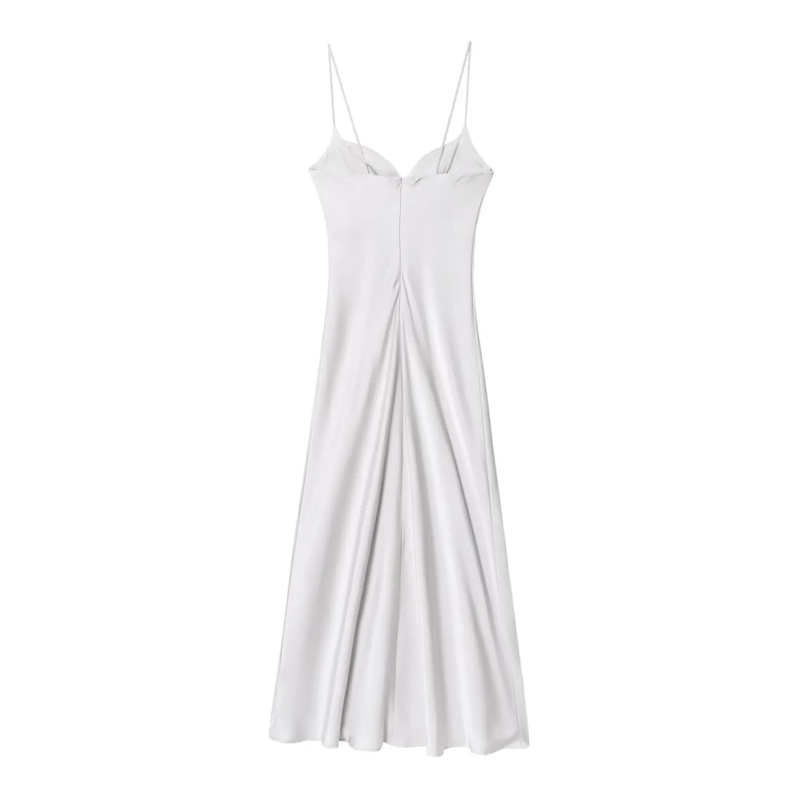 HH 2025 Women Red V-Neck Holiday Style Satin Texture Long Dress Sleeveless Summer Women's Back Zipper Fashion Sling Dresses