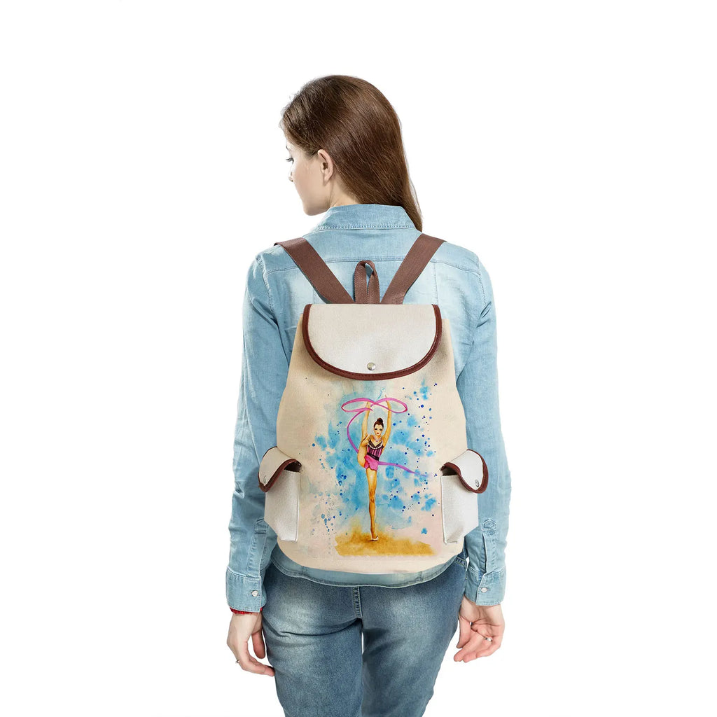 Watercolor Gymnastics Art Print Backpack Women Drawstring Bags Pretty Girls Daypack Gymnast Storage Bag for Travel Gift Portable