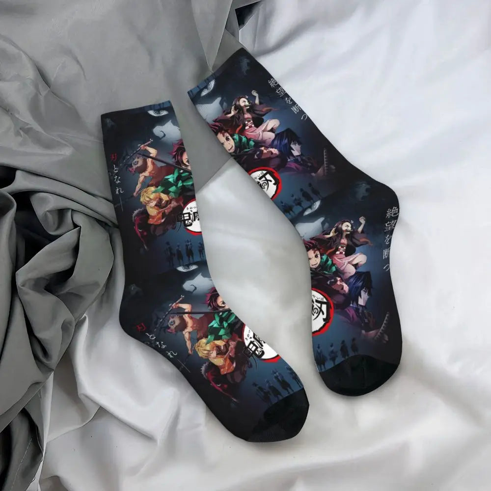 Custom Giyuu Tomioka Demon Slayer Men Women Crew Socks Unisex Kawaii Kimetsu No Yaiba Spring Summer Autumn Winter Dress Socks