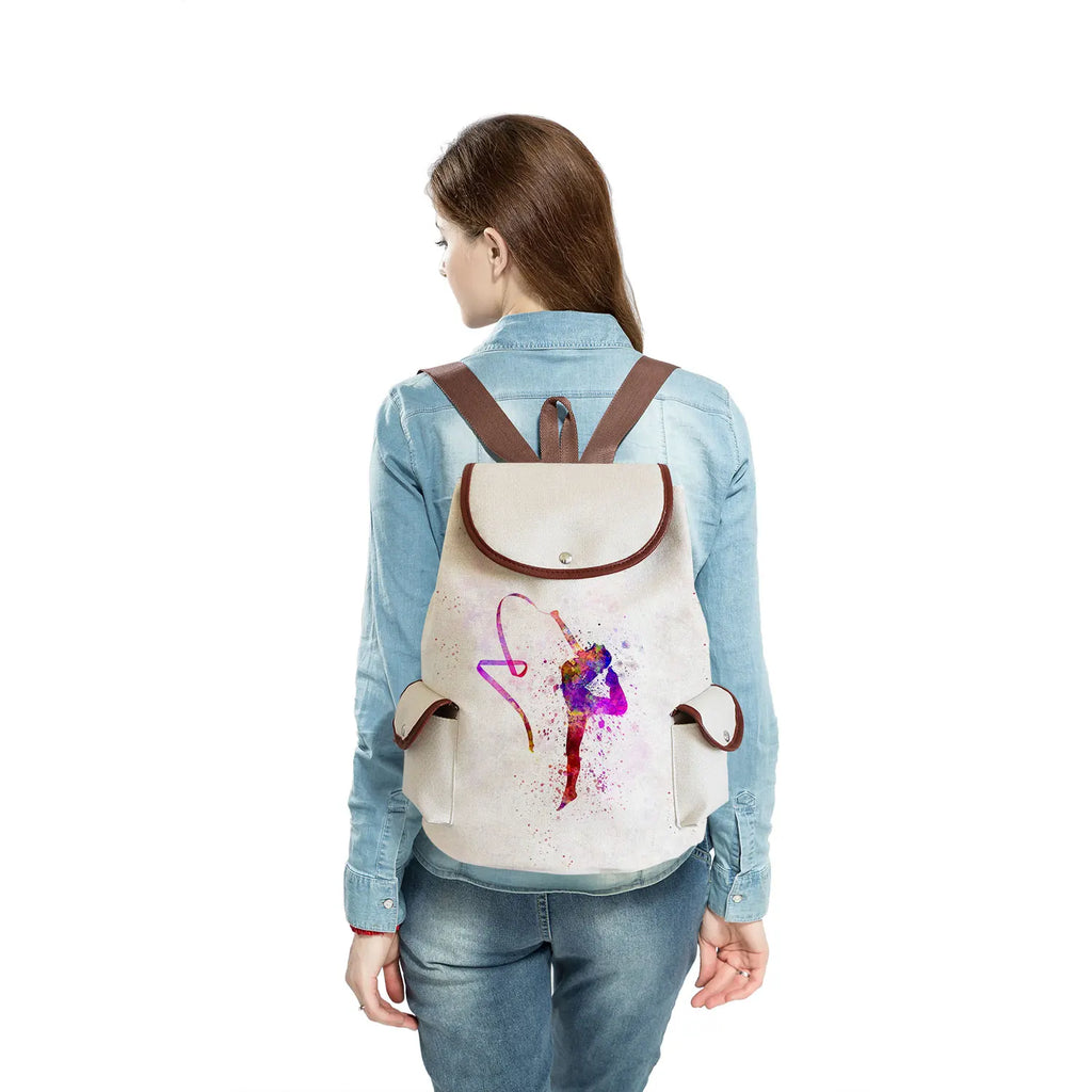 Watercolor Gymnastics Art Print Backpack Women Drawstring Bags Pretty Girls Daypack Gymnast Storage Bag for Travel Gift Portable