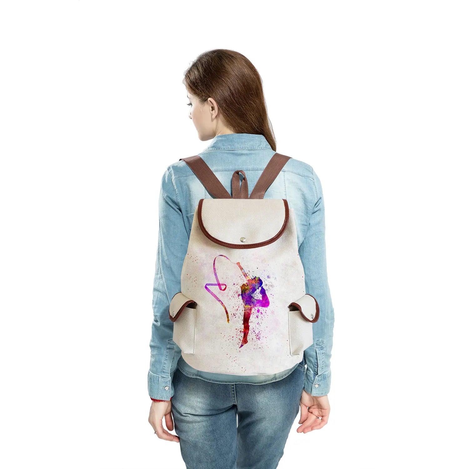 Watercolor Gymnastics Art Print Backpack Women Drawstring Bags Pretty Girls Daypack Gymnast Storage Bag for Travel Gift Portable