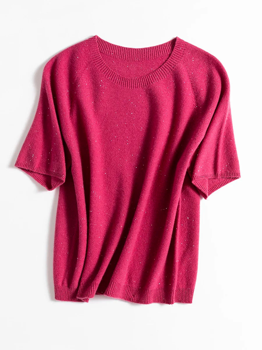 SuyaDream, 100%Merino Wool Pullovers for Woman, Round Neck, Short Sleeved Sweaters, 2025 Fall Winter Soft Warm Top, Pink, Olive