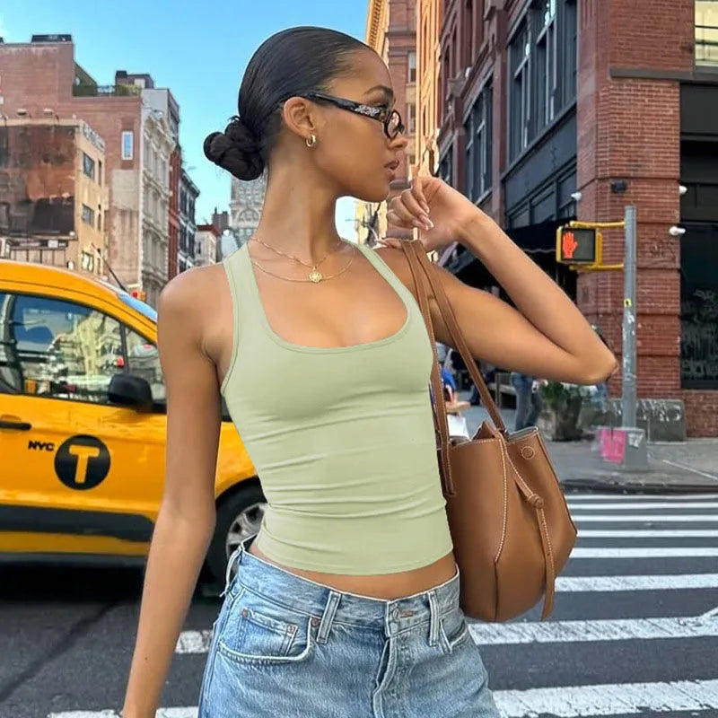 Square Collar Sleeveless Bodycon Crop tank Top Women’S Solid Sexy Elegant Y2K Top Party Clubwear Summer Outfit Wholesale