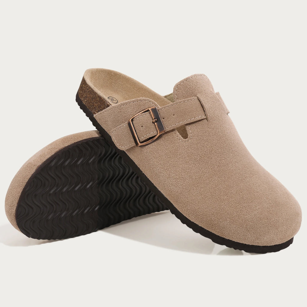 Shevalues Men Clogs Slippers Cow Suede Clogs For Men Leather Mules Men Fashion Beach Shoes Men Outdoor Classic Cork Sandals Men