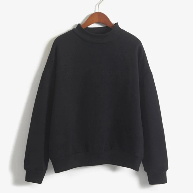 Fleecing Half High Neck Long Sleeve Casual Top For Women Clothing Autumn Winter Trend Solid Simple Pink Sweatshirts New Basic