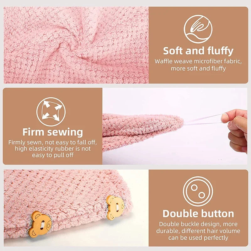 Solid Color Absorbent Hair Towel Wrap 9.8" X 25.5" Textured Dry Hair Cap for Button-Down Women