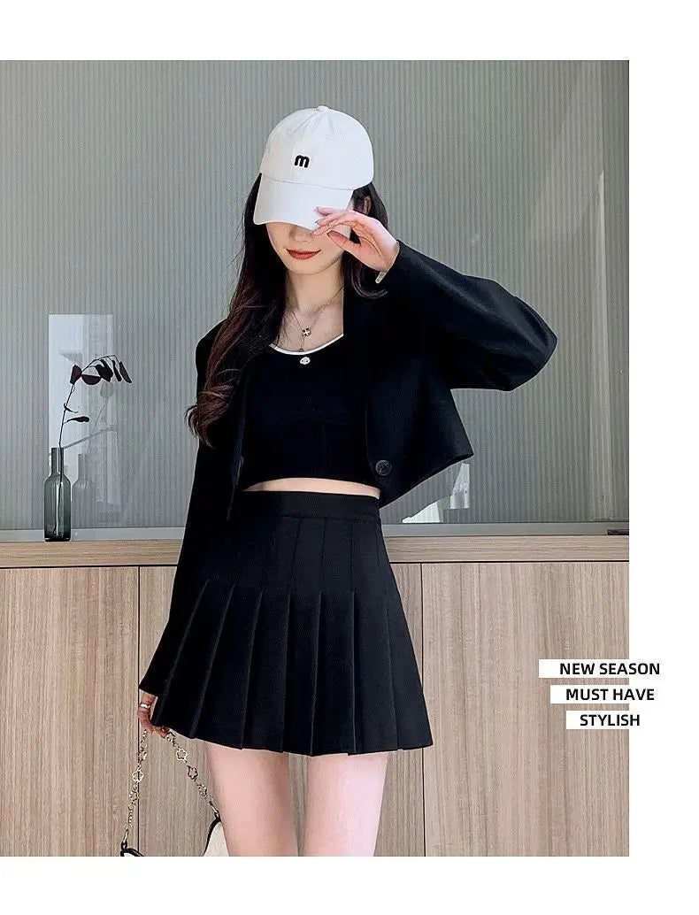 Preppy Style Women Pleated Skirts Summer High Waist Zipper Girls Dancing JK Mini Skirts Black Fashion Student A Line Faldas 2025
