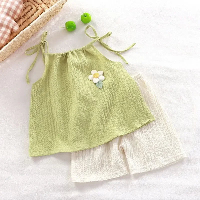 Girl Set Summer New Korean Fashionable Floral Vest Shorts Daily Wear Two-piece Set Kids Clothes Girls