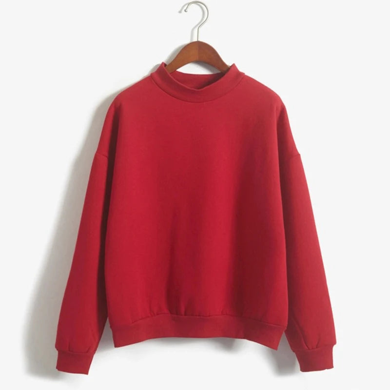 Fleecing Half High Neck Long Sleeve Casual Top For Women Clothing Autumn Winter Trend Solid Simple Pink Sweatshirts New Basic
