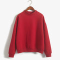 Fleecing Half High Neck Long Sleeve Casual Top For Women Clothing Autumn Winter Trend Solid Simple Pink Sweatshirts New Basic