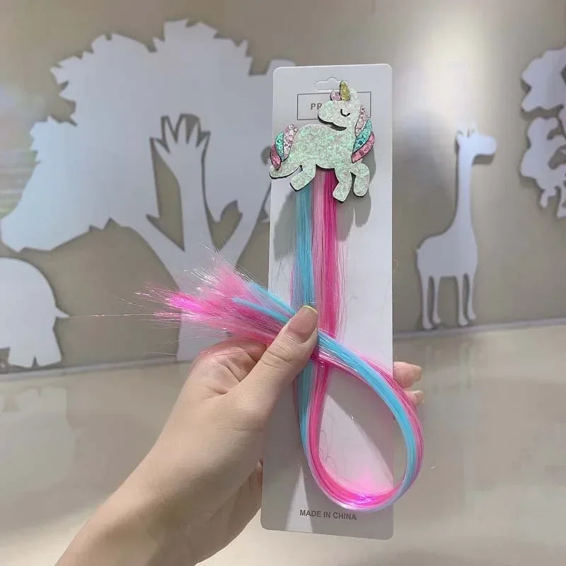 Children Unicorn Colorful Wig Hairpins Hair Accessories Kids Girls Hairclip Fake Hair Twist Braid Headdress Hair Clips Barrettes