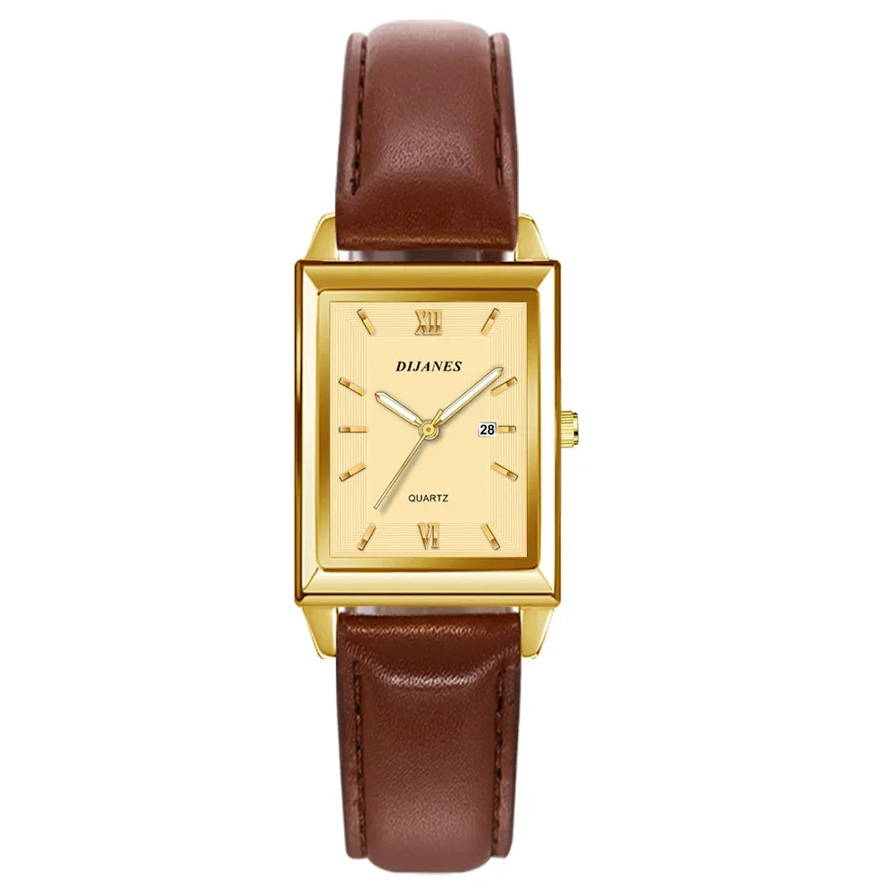 New Casual Leather Men's Square Quartz Watch Korean Student Calendar Watch Men Relojes Para Hombres