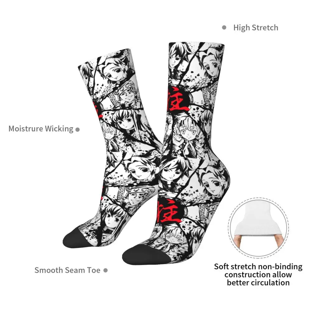 Custom Giyuu Tomioka Demon Slayer Men Women Crew Socks Unisex Kawaii Kimetsu No Yaiba Spring Summer Autumn Winter Dress Socks
