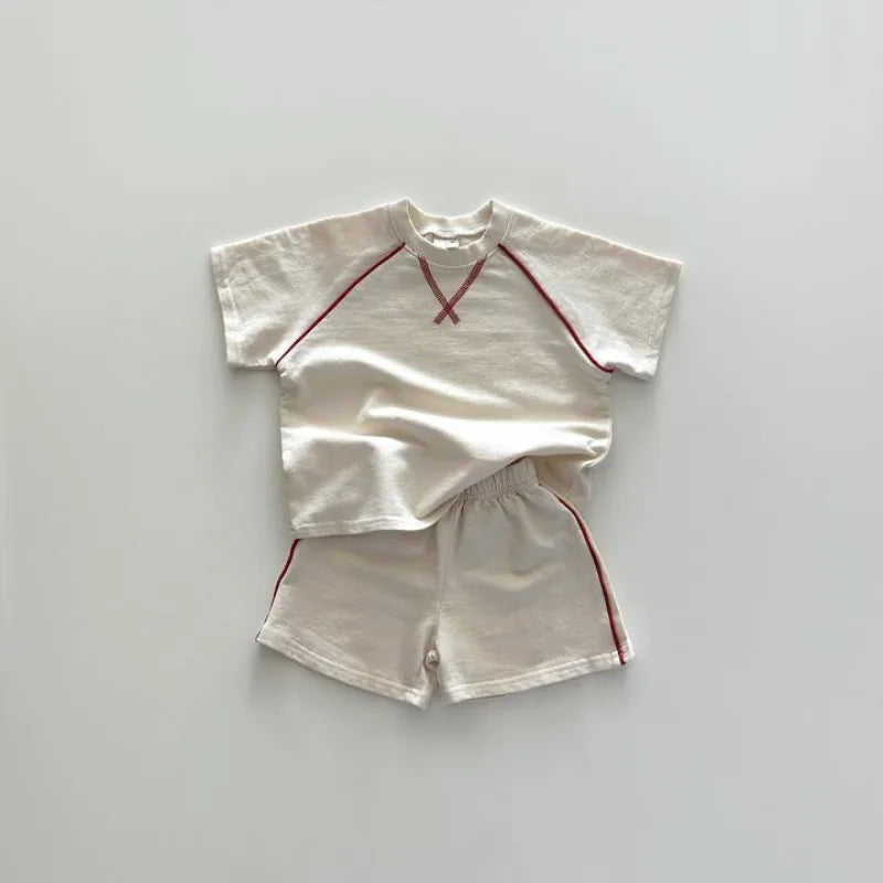 Korean Style Newborn Baby Boys Girls Sport Wear Clothing Suit Short Sleeved Cotton Solid Color T-shirt+Shorts Children Tracksuit