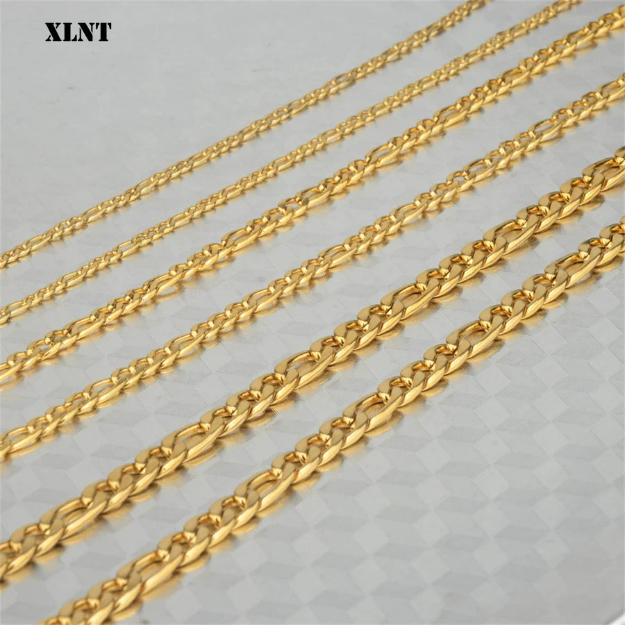 Fashion New Figaro Chain Necklace Men 3mm Stainless Steel Gold Color Long Necklace for Men Jewelry Gift Collar Hombres